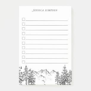 Handgezogene Berge für die Aufgabenliste Nachhinwe Post-it Klebezettel