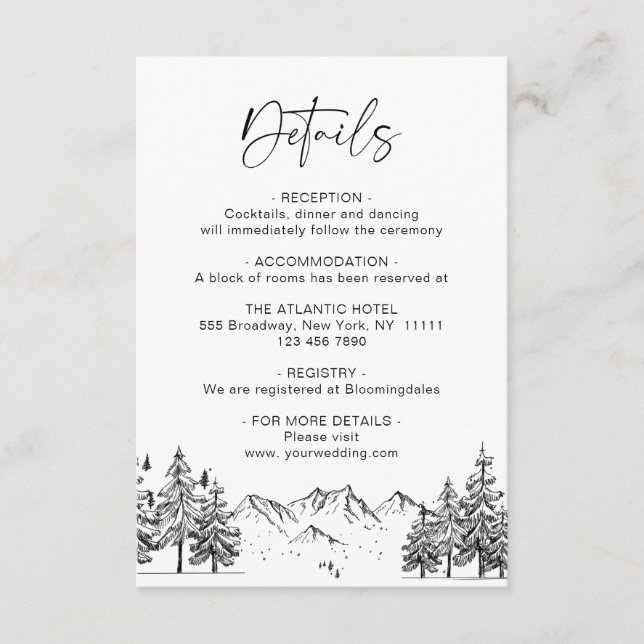 Handgezogene Berge Walddetails Begleitkarte (Vorderseite)