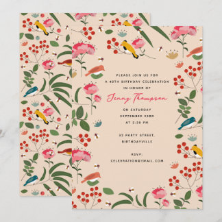 Handgezogene Blütenbienen Botanischer Geburtstag Einladung