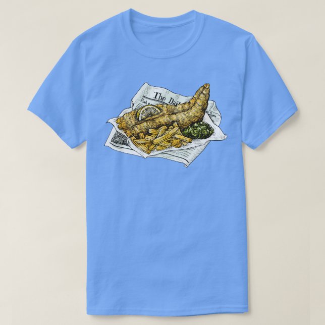 Handgezogene Fisch-Chips T-Shirt (Design vorne)