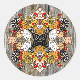 Handgezogene Funny Cartoon Hühner Runder Aufkleber