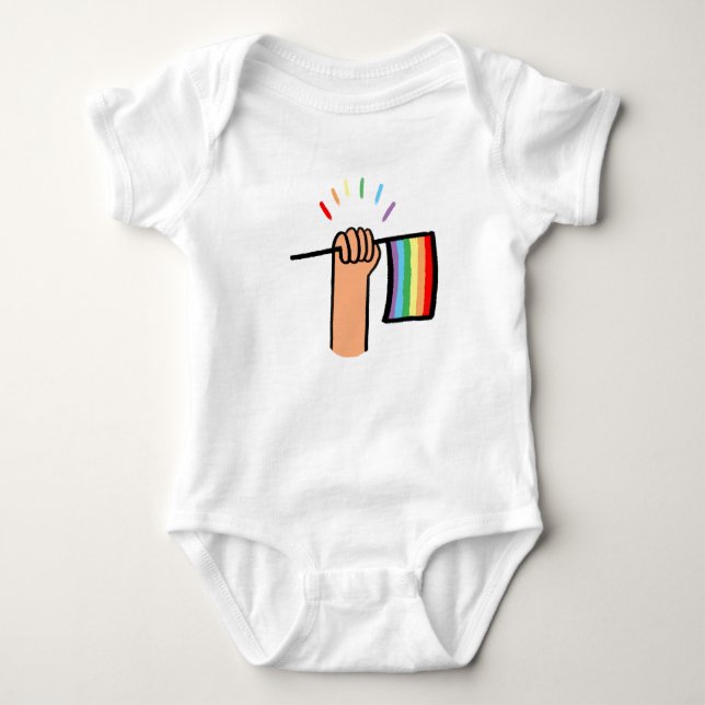 Handgezogene Hand Wave einer Regenbogenflagge Baby Strampler (Vorderseite)