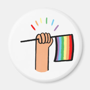 Handgezogene Hand Wave einer Regenbogenflagge Magnet