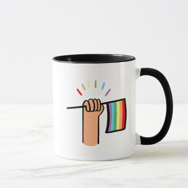 Handgezogene Hand Wave einer Regenbogenflagge Tasse (Rechts)