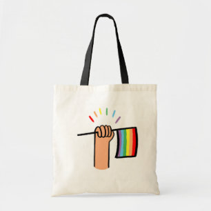 Handgezogene Hand Wave einer Regenbogenflagge Tragetasche