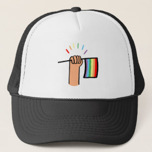 Handgezogene Hand Wave einer Regenbogenflagge Truckerkappe