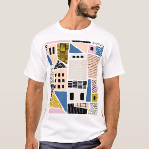 Handgezogene Häuser Nahtlos Abstrakt T-Shirt