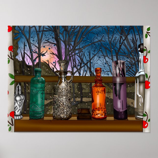 Handgezogene Hühnerart | Niedliches Hühnchen in Bl Poster (Vorne)