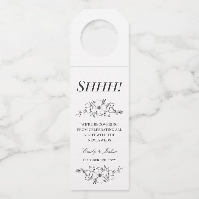 Handgezogene Kohle und weiße Blume stören nicht Flaschenanhänger (Vorderseite)