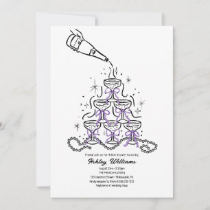 Handgezogene Perlen und Prosecco-Brautparty Einladung