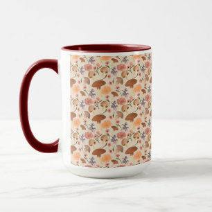 Handgezogene Pilze und Blume neutral Tasse