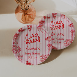 Handgezogene Pizza Pink Red Ciao Kinderdusche Pappteller