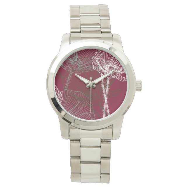 Handgezogene Poppione auf Rot Armbanduhr (Vorderseite)