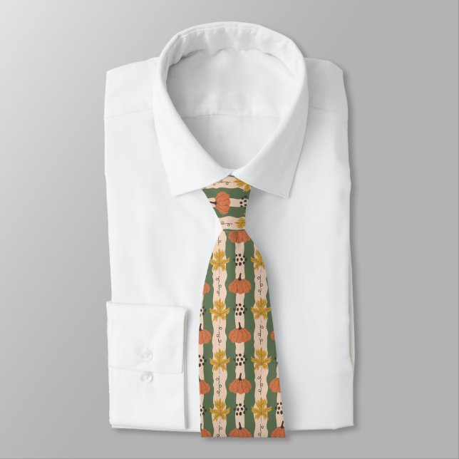 Handgezogene Pumpkin & Leaf Muster Neck Tie Krawatte (Gebunden)