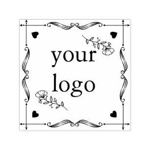 Handgezogene quadratische Blume mit Kränen Permastempel