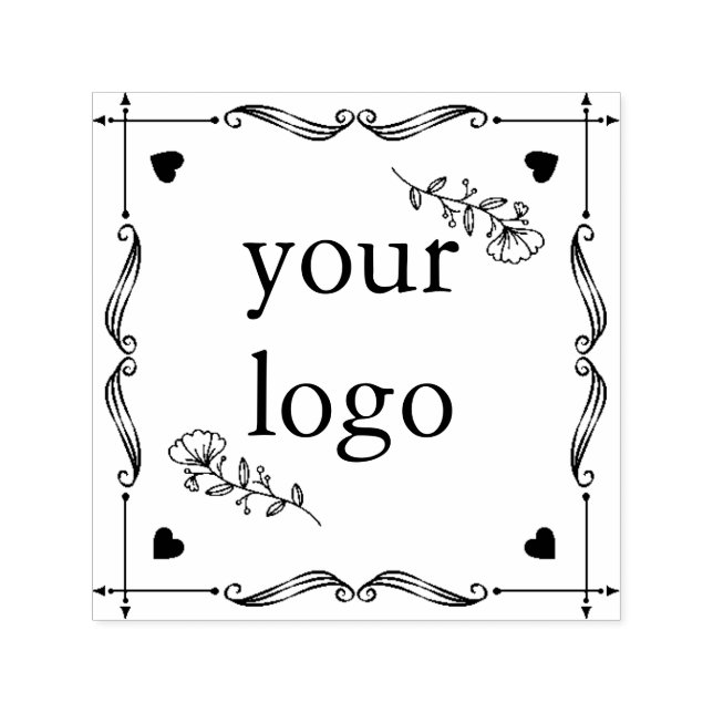 Handgezogene quadratische Blume mit Kränen Permastempel (Design)