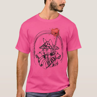 Handgezogene Samurai-Katze mit Spritzern (2) T-Shirt