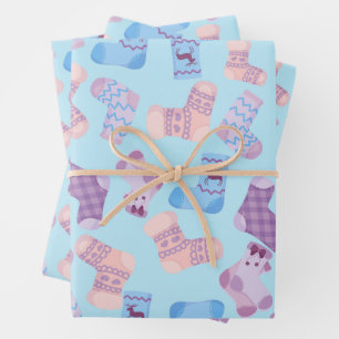 Handgezogene Socken gepolstertes Muster blau Geschenkpapier Set
