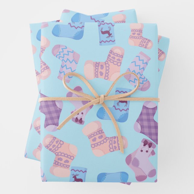 Handgezogene Socken gepolstertes Muster blau Geschenkpapier Set (Beispiel)