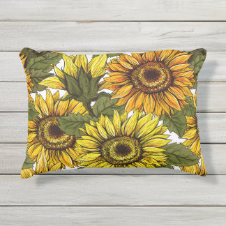 Handgezogene Sonnenblume Kissen Für Draußen