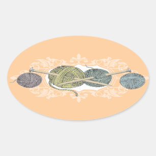 Handgezogene Stricknadeln Garnkarte Ovaler Aufkleber