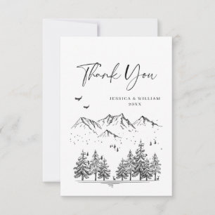 Handgezogene Waldhochzeit Dankeskarte