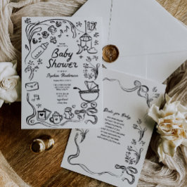 Handgezogene Whimsikbücher für Baby, Babydusche Einladung