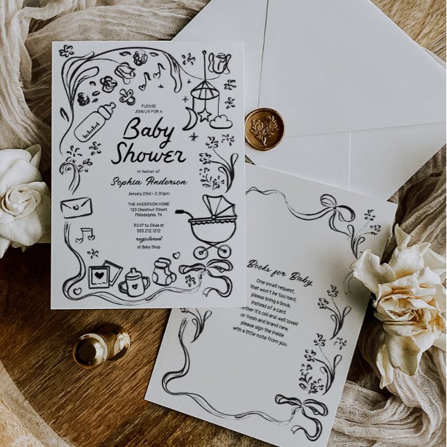 Handgezogene Whimsikbücher für Baby, Babydusche Einladung (Von Creator hochgeladen)