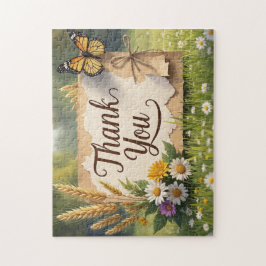 Handgezogene Wildblumen, Weizenställe, Schmetterli Puzzle