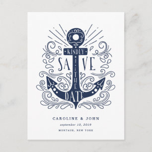 Handgezogener Anker Save the Date Ankündigungspostkarte