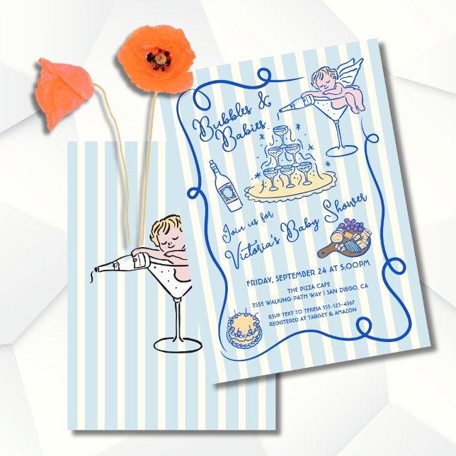 Handgezogener Champagner Baby Dusche Einladung (Von Creator hochgeladen)