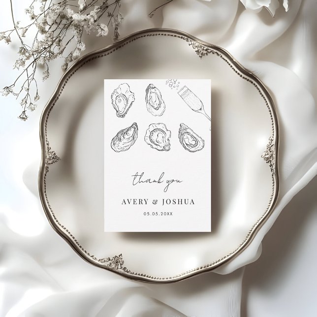 Handgezogener Champagner und Austern RoastWedding Dankeskarte (Von Creator hochgeladen)