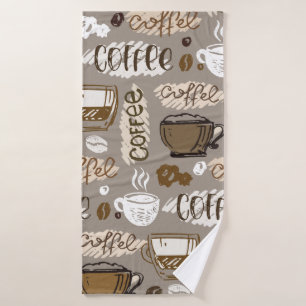 Handgezogener Doodkaffeemuster Hintergrund Badehandtuch