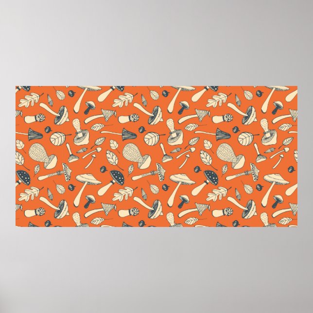 Handgezogener Doodle-Pilz Vintag nahtloses Pattern Poster (Vorne)