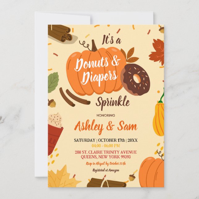 Handgezogener Fall Pumpkin Donuts Windeln Kinderdu Einladung (Vorderseite)