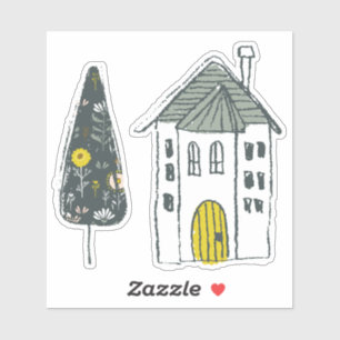 Handgezogener, gelber Tore grüner Kiefer Aufkleber