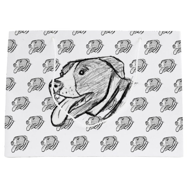 Handgezogener Hundehundefreund Große Geschenktüte (Vorderseite)