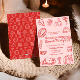 Handgezogener Pink Whimsy Doodle Erntedank laden e Feiertagskarte