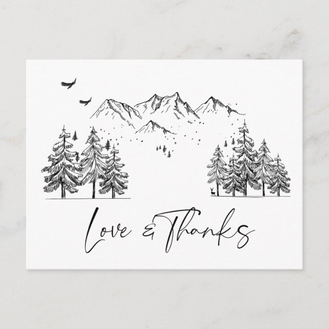 Handgezogener Wald Danke Postkarte (Vorderseite)