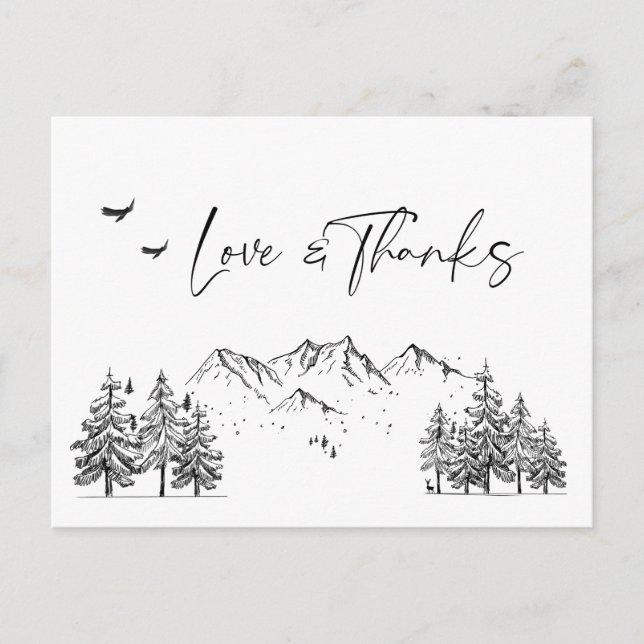 Handgezogener Wald Danke Postkarte (Vorderseite)