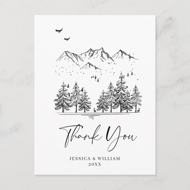 Handgezogener Wald Danke Postkarte (Vorderseite)