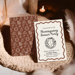 Handgezogener Whimsy Doodle Erntedank Dinner Feiertagskarte