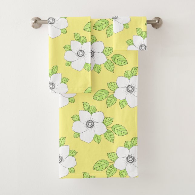 Handgezogenes Anemone Blume Muster Badetuch Set (Insitu)
