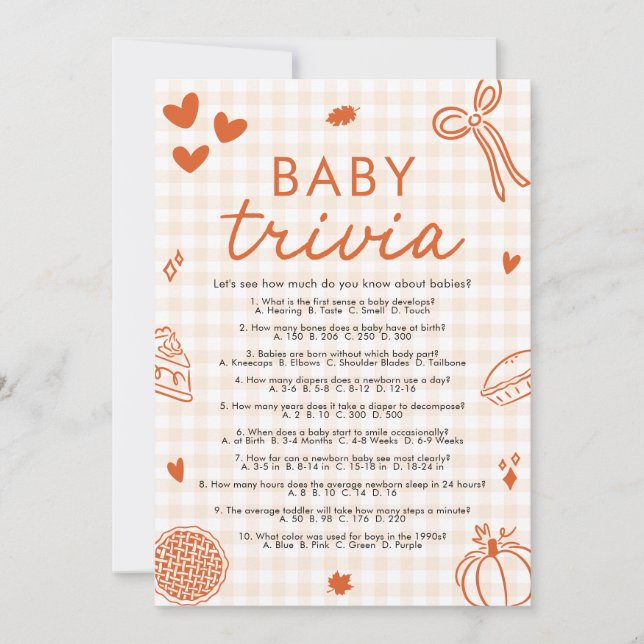 Handgezogenes Baby Shower Baby Trivia Spiel Einladung (Vorderseite)