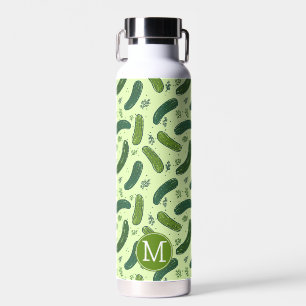 Handgezogenes Dill-Pickle-Muster und Monogramm Trinkflasche