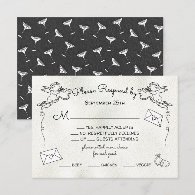 Handgezogenes Doodle Cherub Cupid UAWG Einladung (Vorne/Hinten)