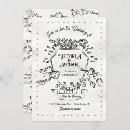 Handgezogenes Doodle Cherub Cupid Wappen Hochzeit Einladung