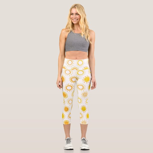 Handgezogenes Doodle-Sonnen-Muster Capri Leggings (Vorderseite)