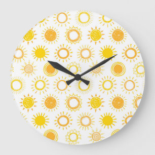 Handgezogenes Doodle-Sonnen-Muster Große Wanduhr