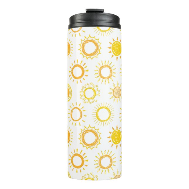 Handgezogenes Doodle-Sonnen-Muster Thermosbecher (Vorderseite)
